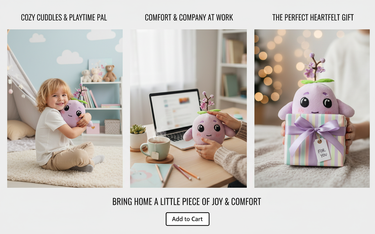 Handmade Purple Plum Blossom Stuffed Animal - Adorable Floral Plush Toy|6In