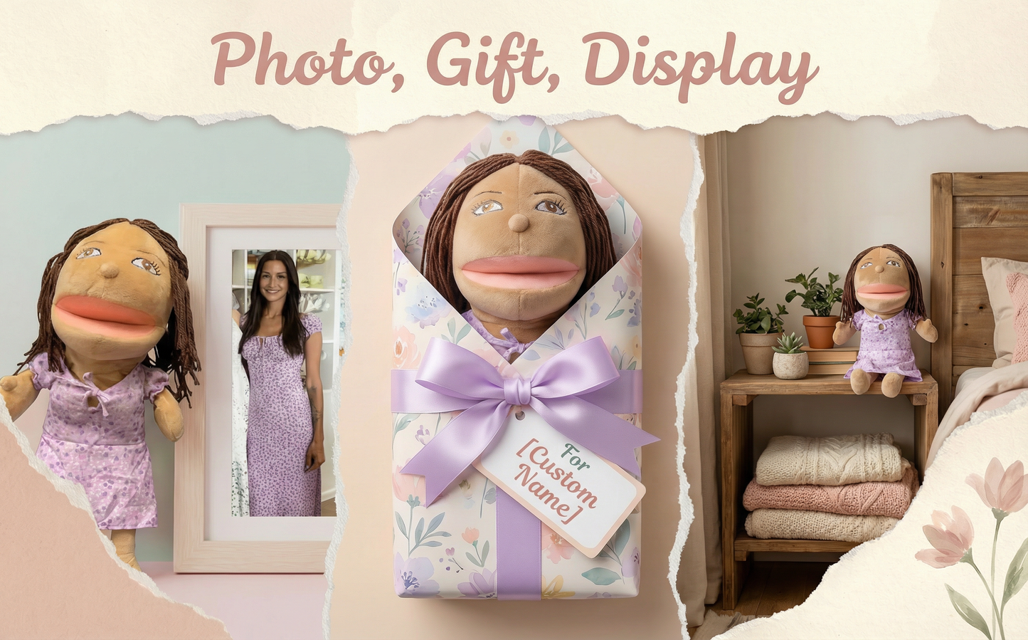 Custom Hand Puppet from Photo | Personalized Look-Alike Puppet | Portrait Handmade Plush Doll Gift Personalized Portrait Hand Puppet,Personalized Gift for Adults & Pet Lovers(8IN-20IN)