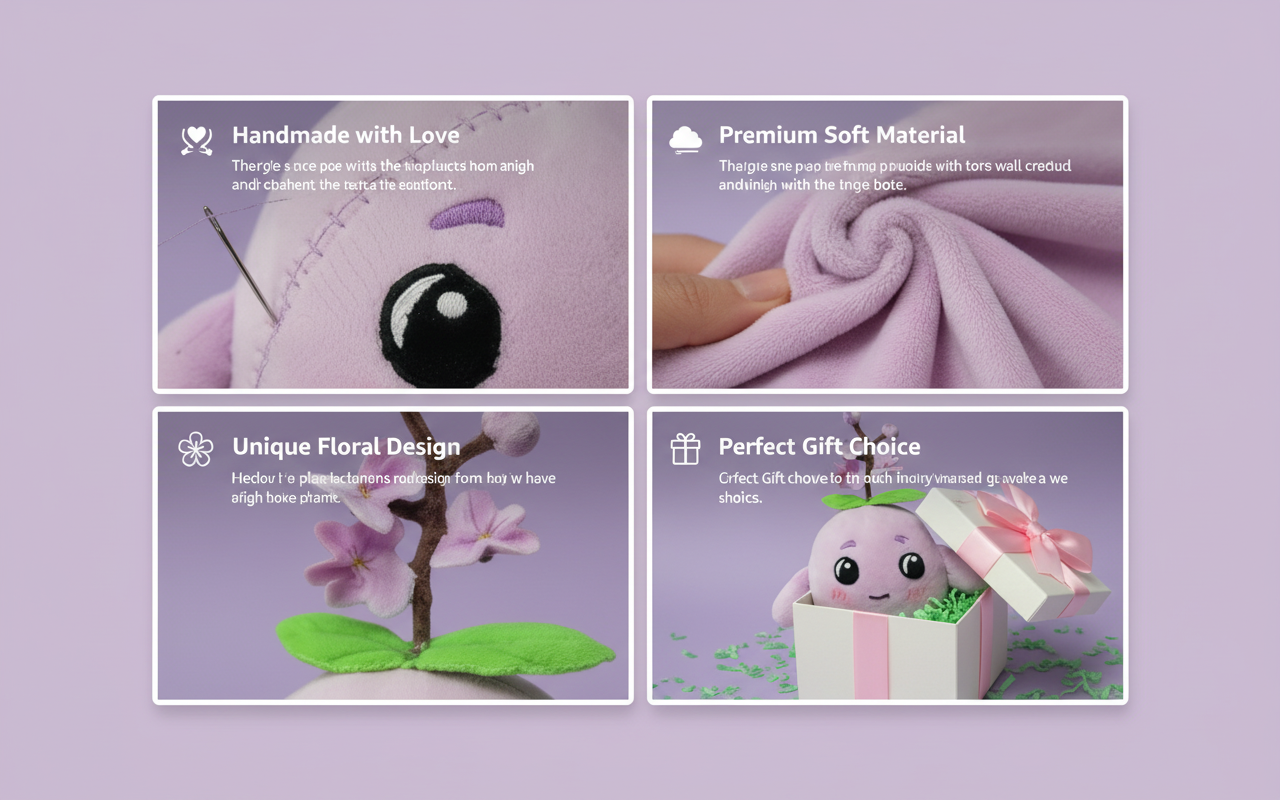 Handmade Purple Plum Blossom Stuffed Animal - Adorable Floral Plush Toy|6In