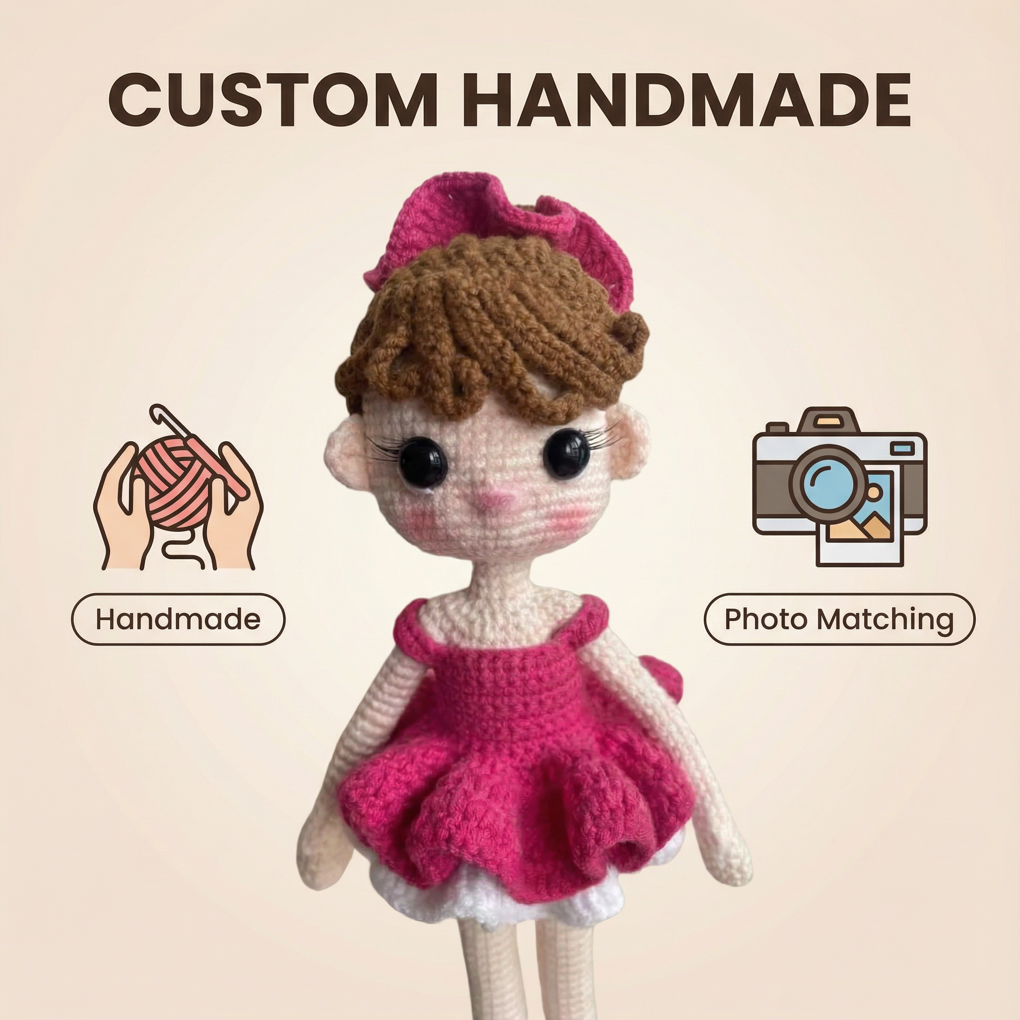 Custom Knitted Doll from Your Photo | Personalized Handmade Plush Toy | Unique Gift for Baby, Kids, Adults