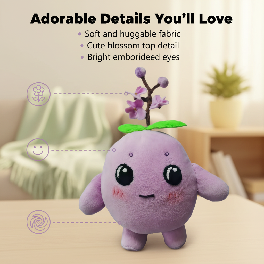 Handmade Purple Plum Blossom Stuffed Animal - Adorable Floral Plush Toy|6In