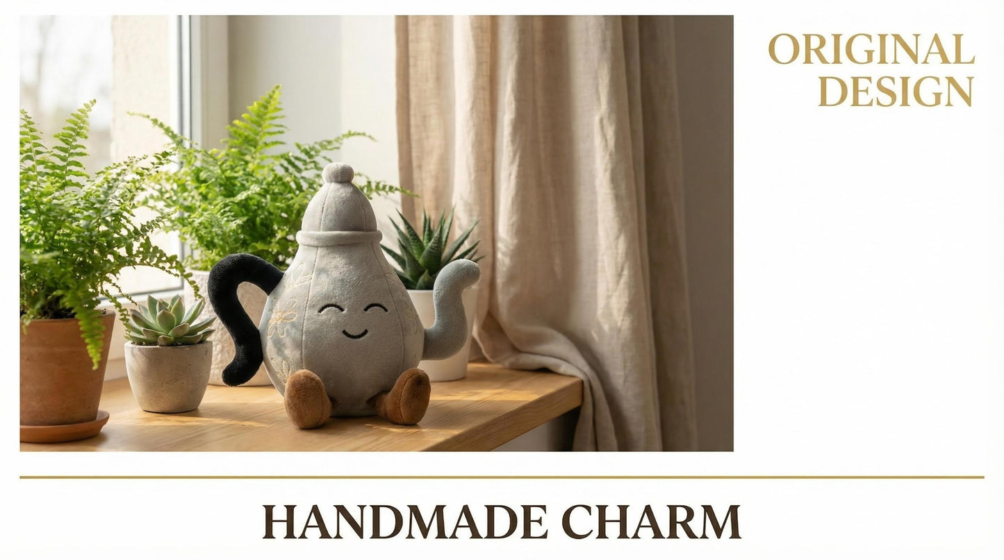 Handmade Teapot Plush - 10 Inch Soft Teapot Pillow, Artisan Sculptural Plush
