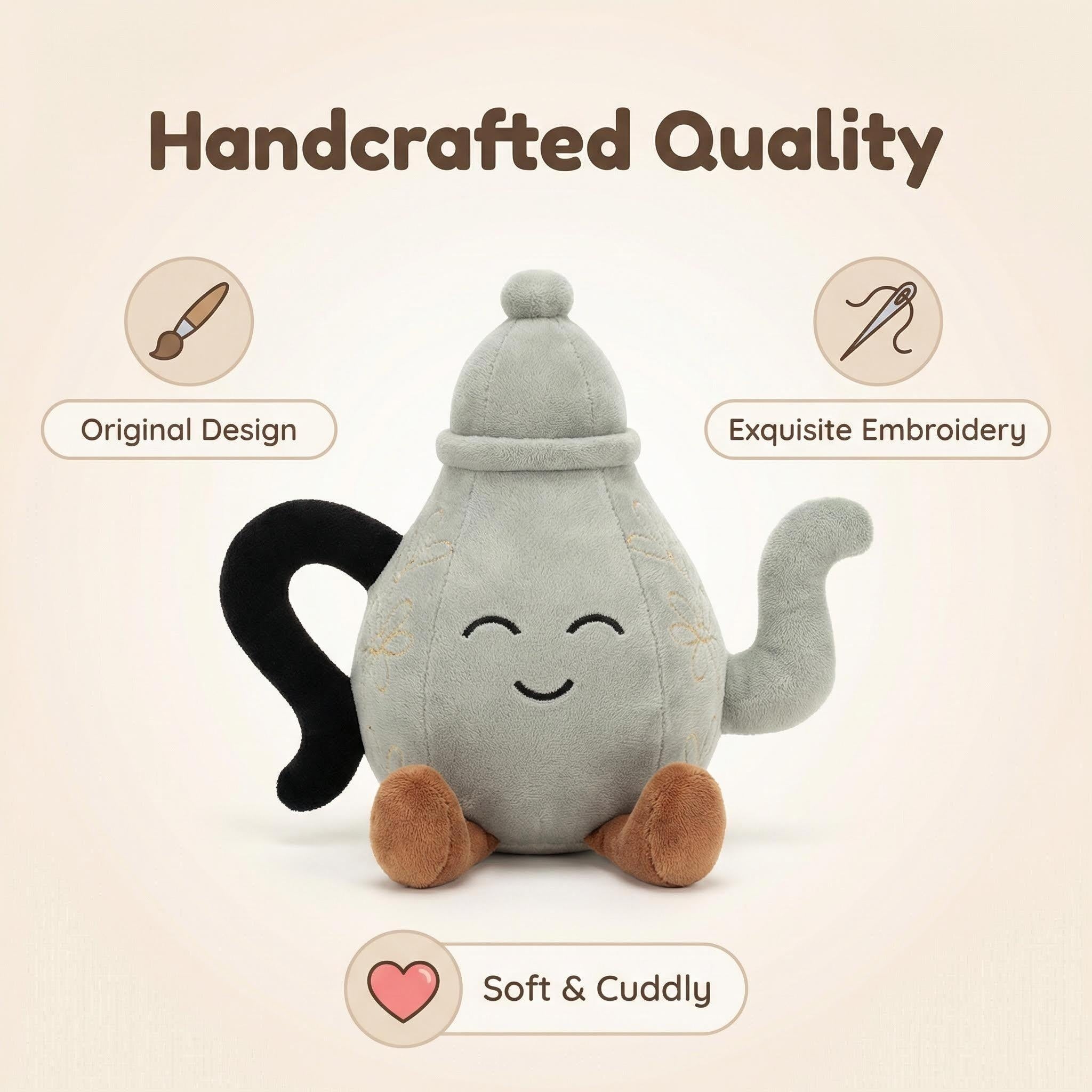 Handmade Teapot Plush - 10 Inch Soft Teapot Pillow, Artisan Sculptural Plush